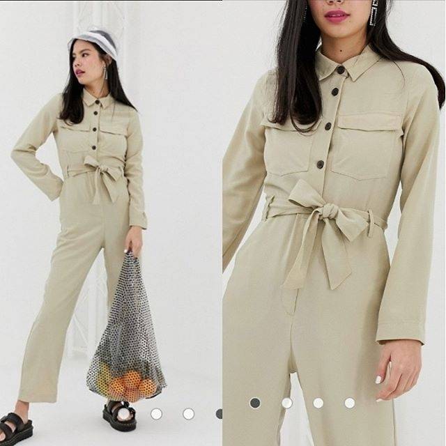 Jual Monki Utility Jumpsuit Beige Shopee Indonesia