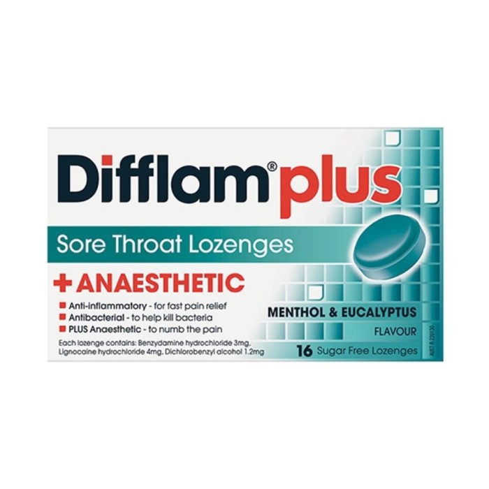Jual Difflam Plus Anaesthetic Menthol & Eucalyptus 16 Sugar Free ...