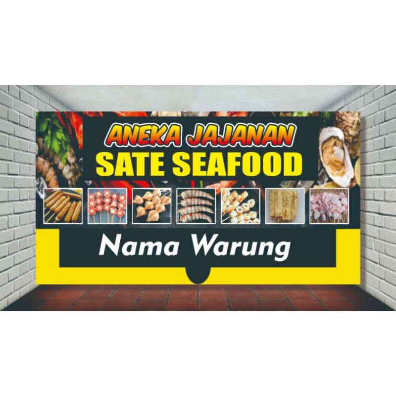 Jual Spanduk Jajanan Aneka Sate Seafood Aneka Sosis Bakar 150x80