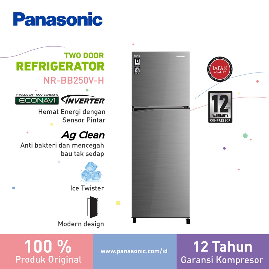 Jual Panasonic NR-BB250V-H Kulkas 2 Pintu Top Freezer + Inverter [246 L ...