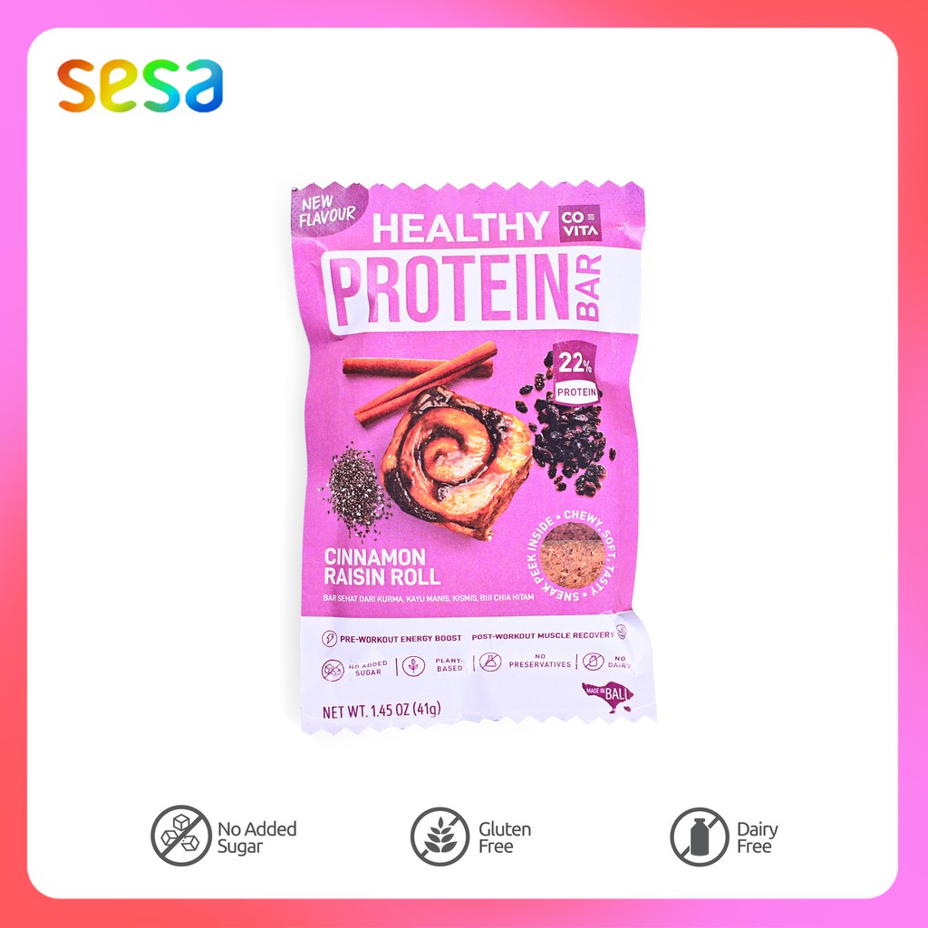 Jual COVITA Healthy Protein Bar Cinnamon Raisin Roll 41gr Snack Bar