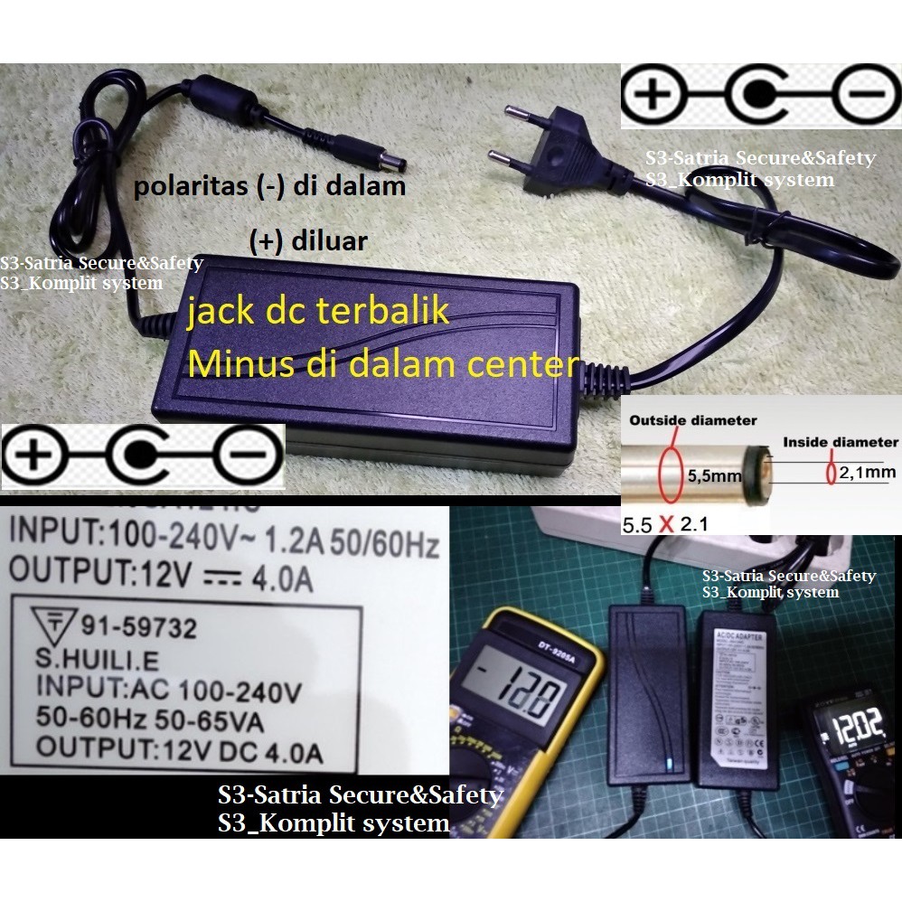Jual Power supply Adaptor 12v 4a adapter dc terbalik Minus di dalam ...