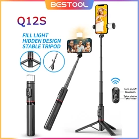 BESTOOL Q12S Tripod Mini Bluetooth Remote Fill Light 765mm Tongsis Holder Selfie Stick