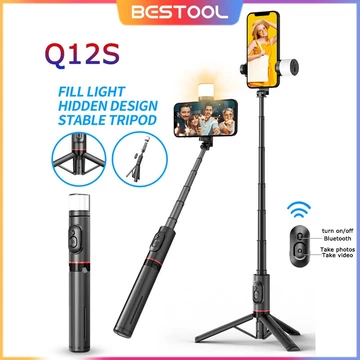 BESTOOL Q12S Tripod Mini Bluetooth Remote Fill Light 765mm Tongsis Holder Selfie Stick