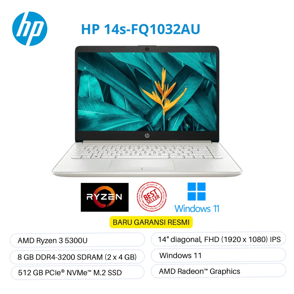 Jual Hp 14s Fq1032au Fq1035au Ryzen 3 5300u 8gb 512gb 14 Fhd Ips Ohs