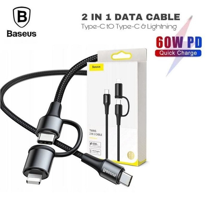 Jual Baseus Twins Cable 2in1 Tipe C to Tipe C 3A + Lightning Cable PD ...