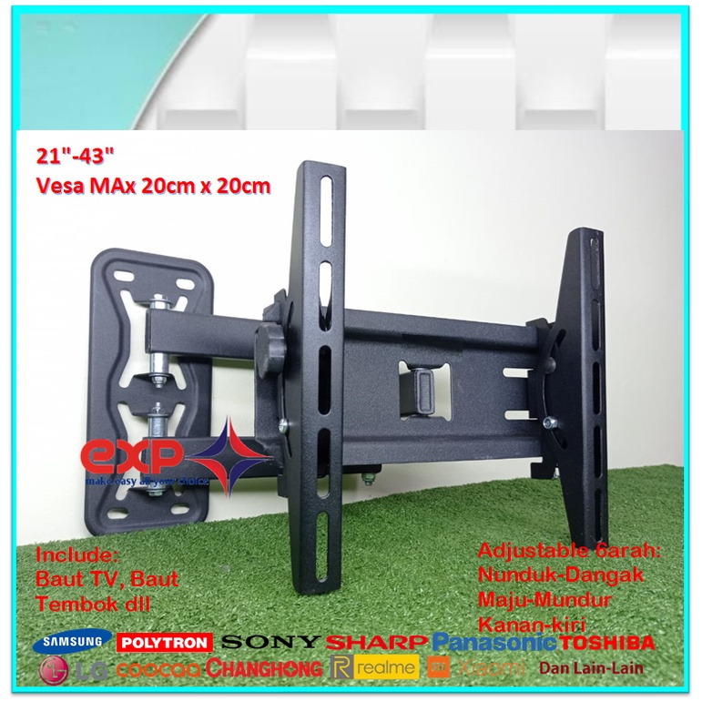 Jual Bracket TV TCL 14 s/d 43 inch 6 ARAH FULL BESI SUPER KOKOH GARANSI