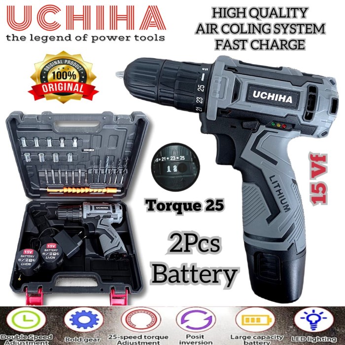 Jual Bor 15v Uchiha Mesin Japan Baterai Cordless Besi Tembok Kayu Obeng ...