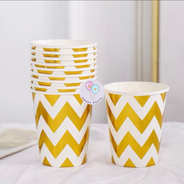 Jual PAPER CUP MOTIF GOLD SILVER ISI 10 PCS / PIRING KERTAS ULANG TAHUN ...