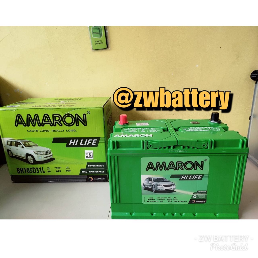 Jual Aki Mobil AMARON HILIFE BH105D31L / 95D31L Aki Kering 12V / 80AH