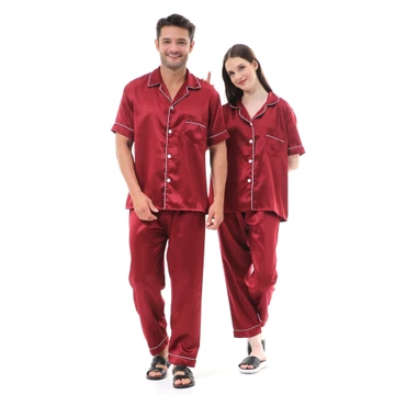 Zavyn Setelan Piyama Couple Short Sleeve Satin Lengan Pendek