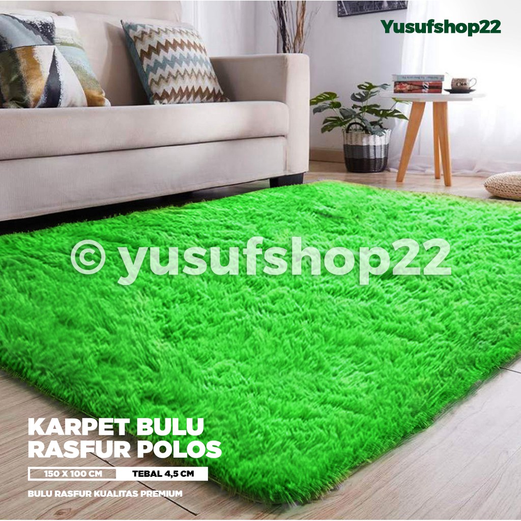 Karpet Bulu Rasfur Polos Warna Hijau Karpet Polos Ukuran 200x140 cm Tebal  4,5 cm