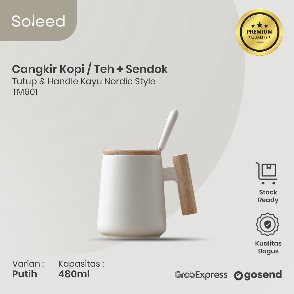 Jual SOLEED Cangkir Teh Kopi Tutup Dan Handle Kayu Sendok Nordic Coffee ...