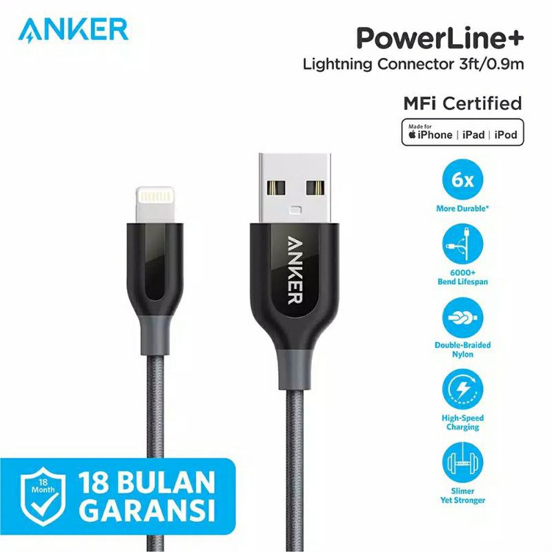 Jual Kabel Charger Data Anker Apple Iphone Ipad Lightning Mfi M Powerline A Grey