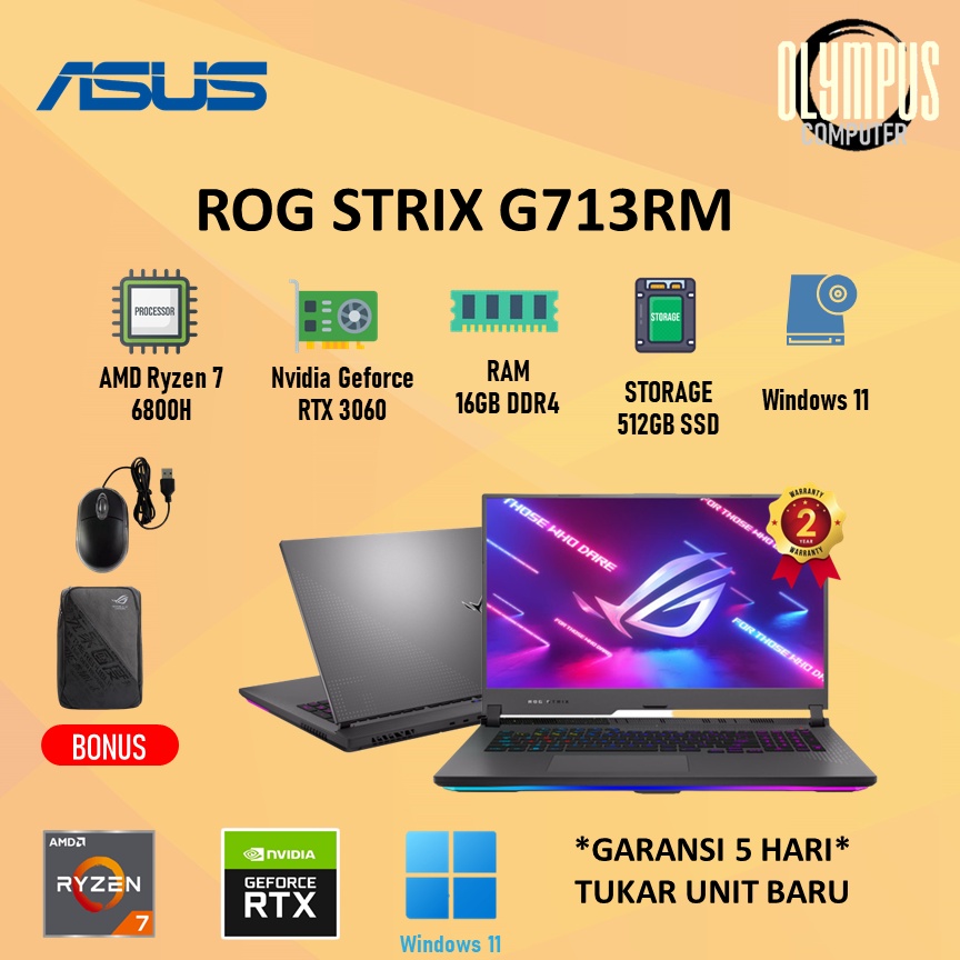 Jual Laptop Asus Rog G713RM RTX3060 Ryzen 7 6800H 16GB 512SSD W11+OHS ...