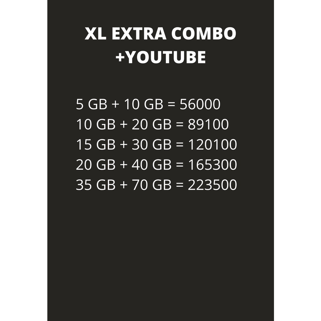 Jual XL EXTRA COMBO + YOUTUBE 30 HARI | Shopee Indonesia