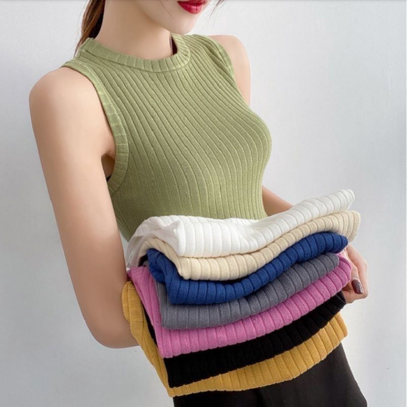 Jual Tanktop Rajut Knit / Atasan Singlet Wanita Korea / Tank top Polos ...