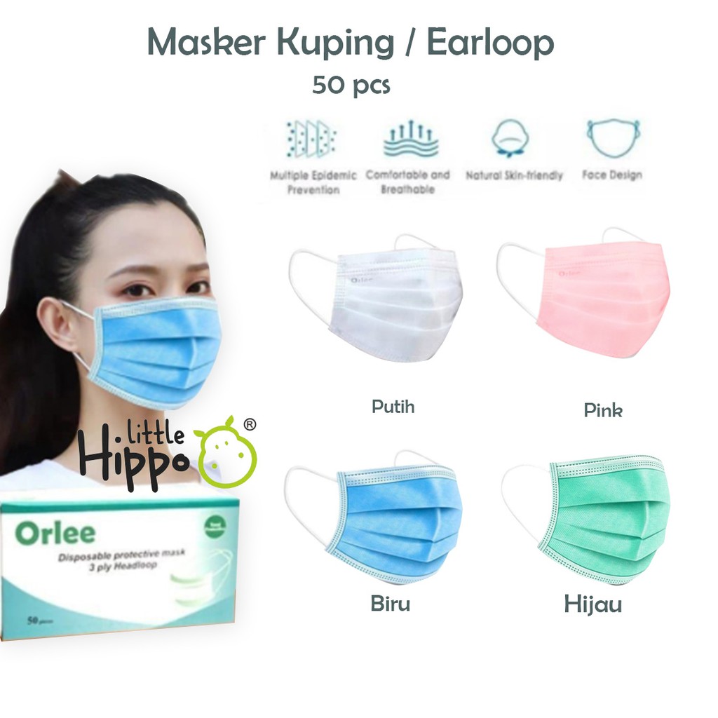 Jual Masker 3 Ply Earloop Tali Kuping Masker Medis ORLEE Green Kemenkes ...