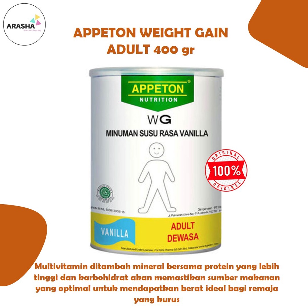 Jual APPETON Weight Gain Adult Vanila 450 GR Susu Protein Tinggi Dengan