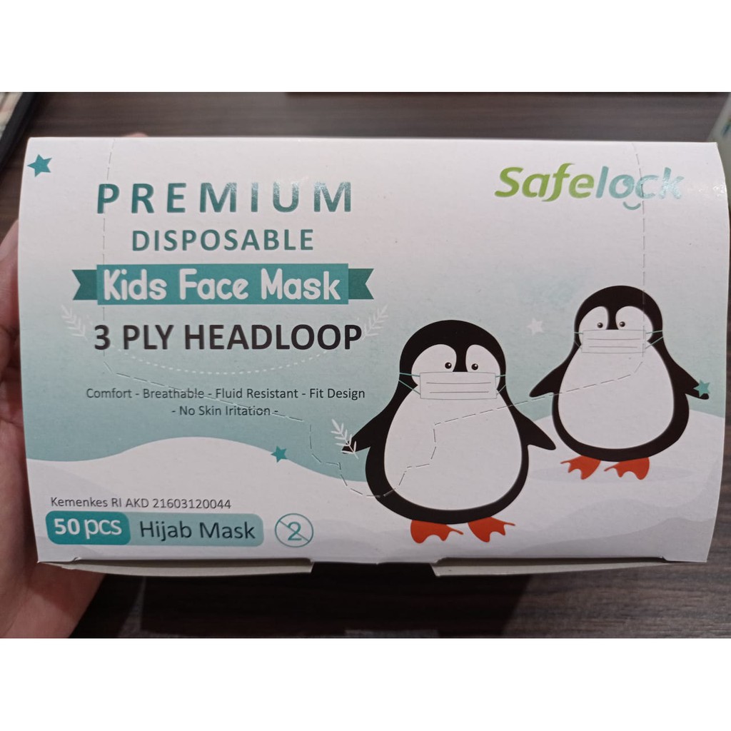 Jual Masker anak 3 ply Safelock earloop headloop isi 50 AKD Kemenkes ...