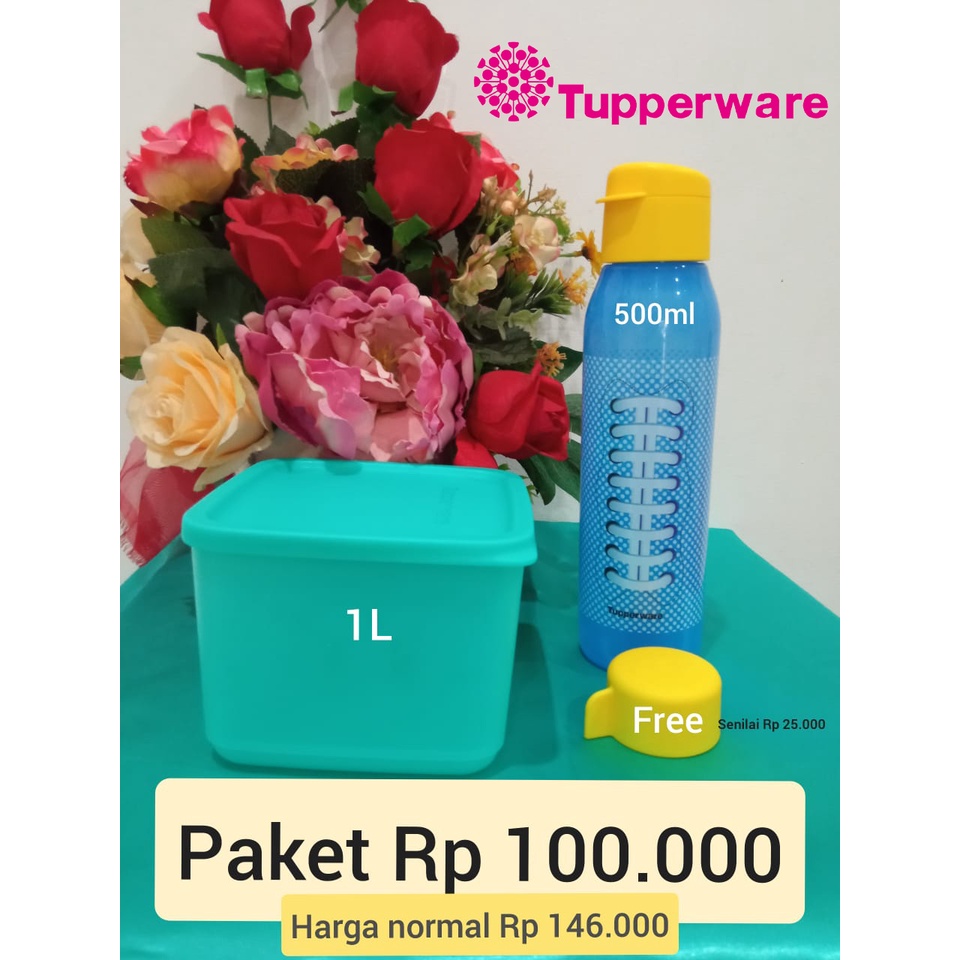 Jual TUPPERWARE PAKET HEMAT TOPLES BLUE 1LT DAN BOTOL BLUE 500ML ...