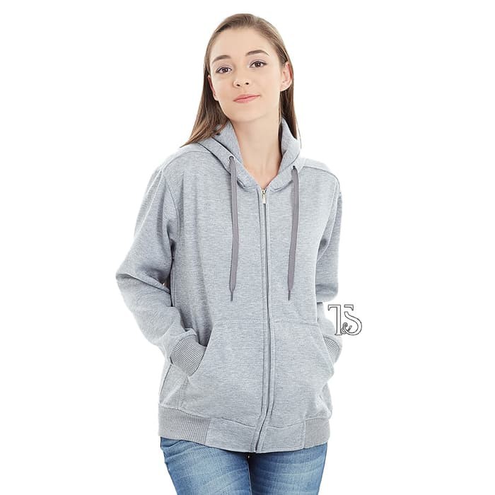 Jaket Hoodie Zipper Abu Misty Muda Polos Wanita M XL