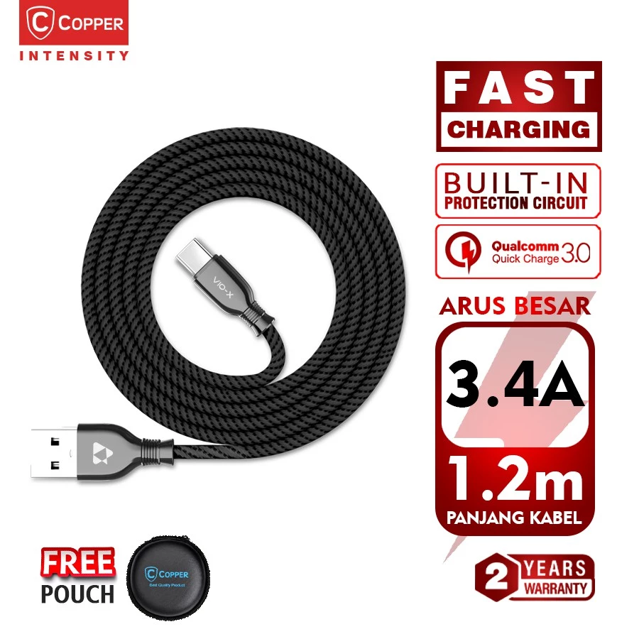 Kabel Data Fast Charging Type C |Support Vooc | COPPER Chrome Series | High Speed | Intensity Series