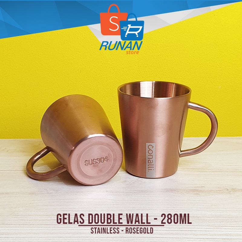 Jual Gelas Double Wall 280ml Stainless Conalli Gelas Rosegold Anti Panas Shopee Indonesia 9745