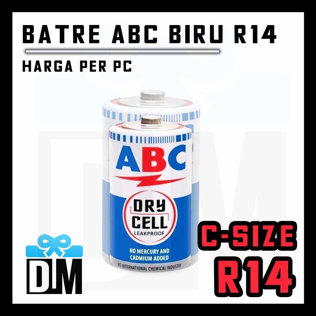 Jual Batu Baterai Batre Kering Battery size Ukuran C atau R14 merk ABC ...