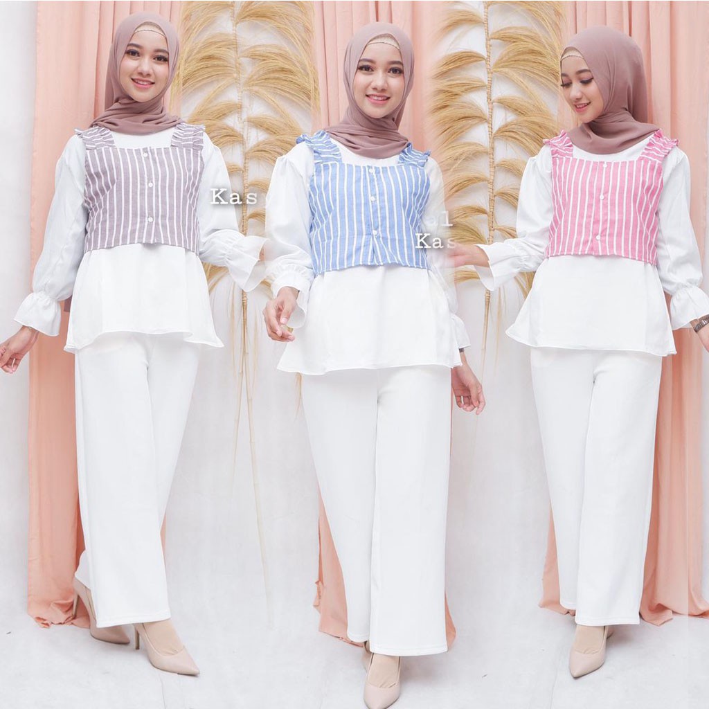 Jual STRIPY BLOUSE SET ROMPI SALUR (BLOUSE+ROMPI) | Shopee Indonesia