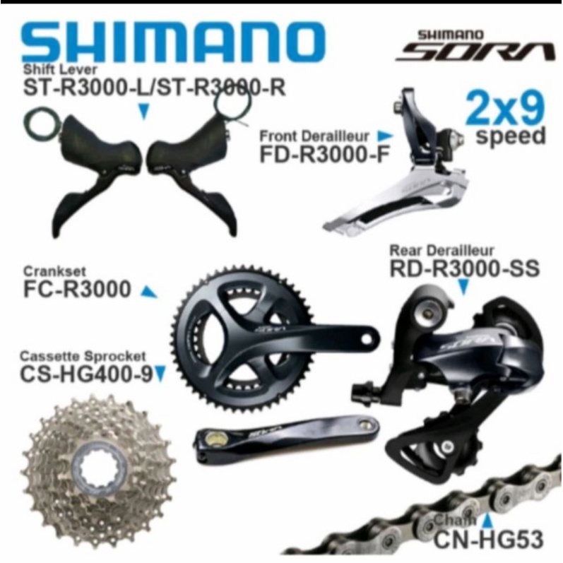 Jual Groupset Sora R3000 - 2 x 9 Speed | Shopee Indonesia