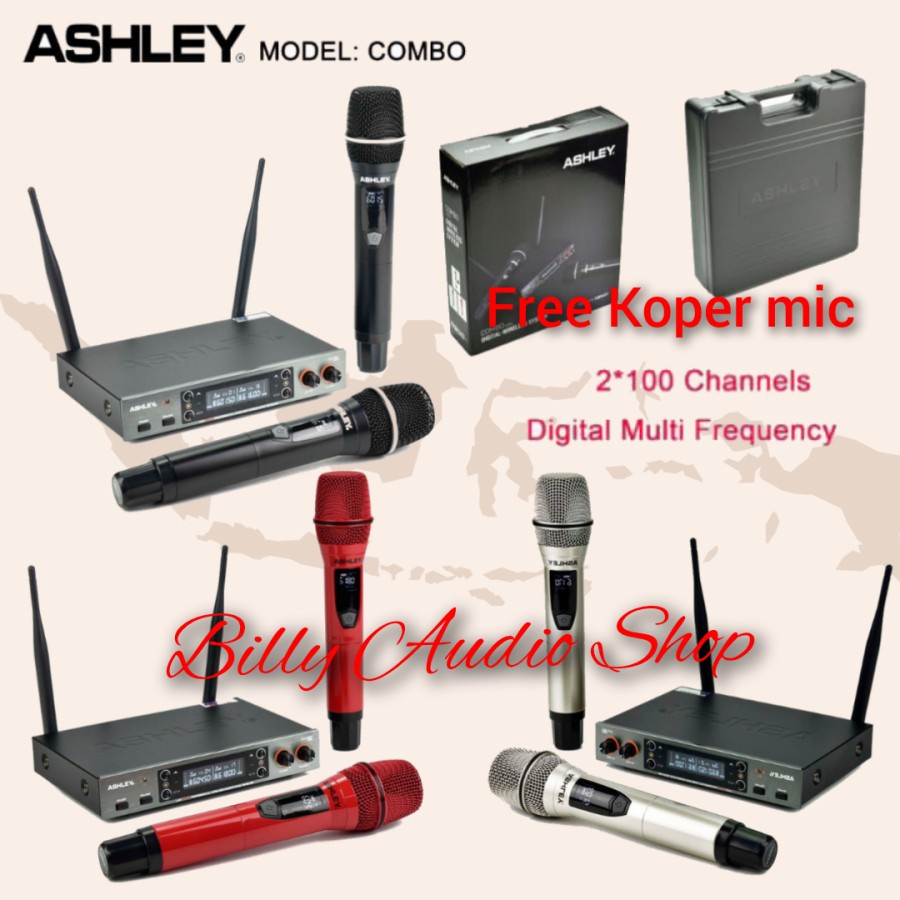 Jual Mic Wireless Ashley Combo Original anti feedback 2 MIC HANDHELD