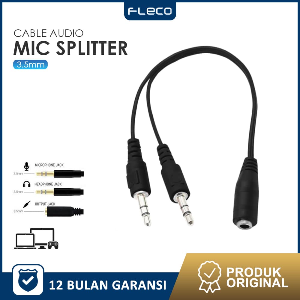 Jual Headset Adapter Kabel Splitter Jack 3.5mm 1 Male to 2 Female Audio