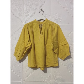 🍍Uniqlo linen blended gathered 3/4 sleeve blouse