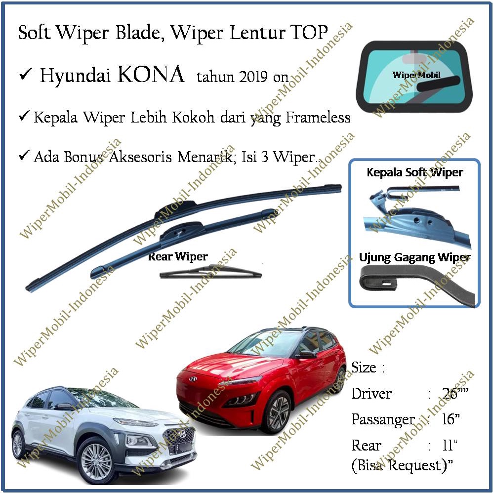 Jual Soft Wiper Blade Kaca Depan Belakang Hyundai Kona