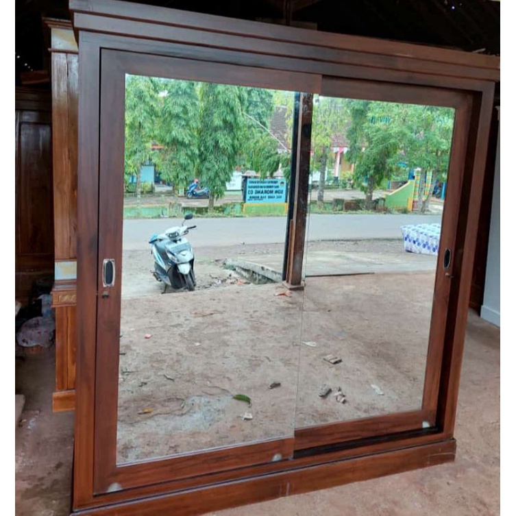 Jual Lemari Baju Sliding 2 Pintu Jumbo Lemari Pakaian Minimalis Kayu