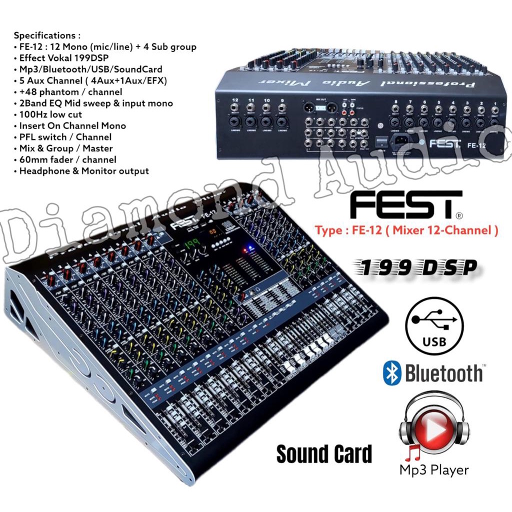 Jual Mixer Audio Fest Fe12 Usb Bluetooth Effect 199Dsp Original Mixing ...