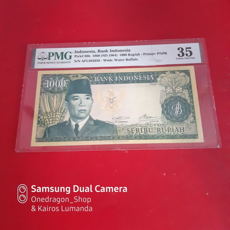 Jual Uang Kertas Kuno 1000 Rupiah Tahun 1960 Soekarno Sukarno Pmg 35