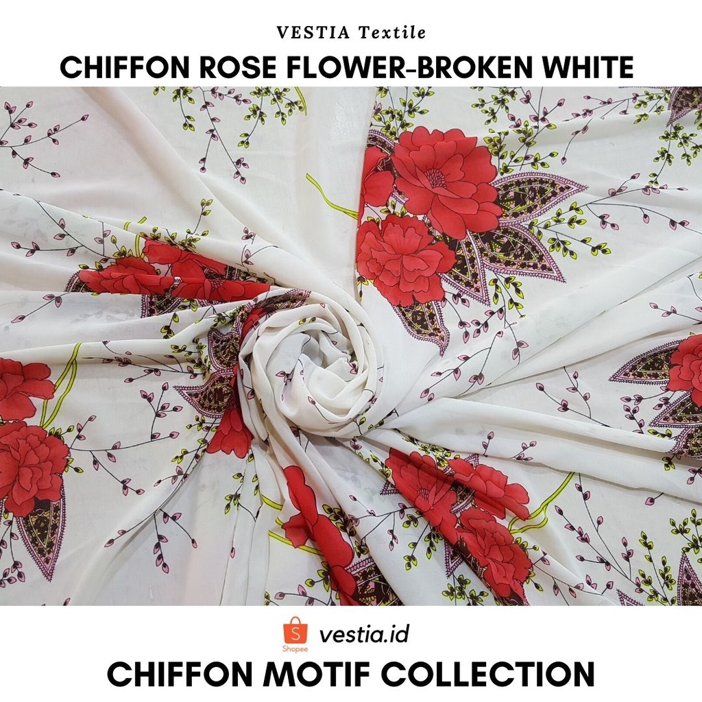 Jual KAIN CHIFFON ROSE FLORAL WARNA DASAR BROKEN WHITE | Shopee Indonesia