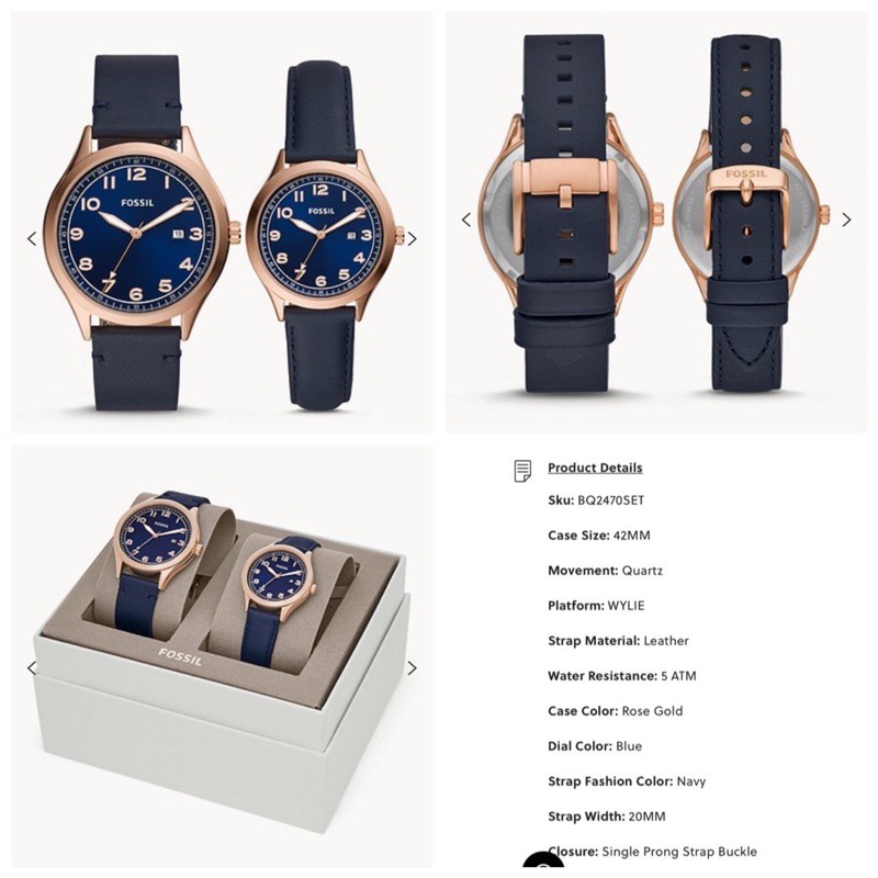 Jam Tangan Fossil BQ2470 Set Couple Navy Leather New Original