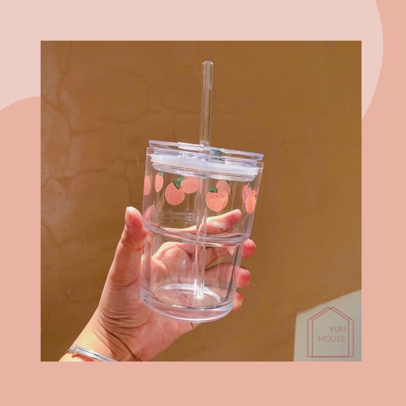 Jual Peach Tumbler Tumbler Kaca Korea Gelas Kaca Aesthetic Tumbler Sedotan Shopee Indonesia 2734