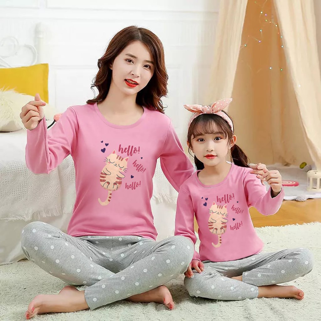 Jual Baju Tidur Couple Ibu Dan Anak Setelan Piyama Lengan Panjang Mom
