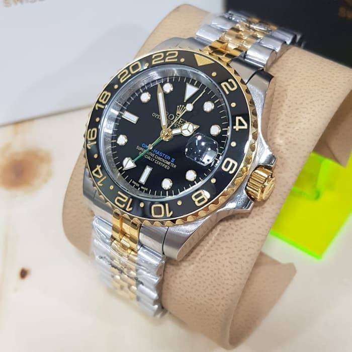 Jual Jam Tangan Kw Super Rolex Gmt Master Ii Gold Combi Black Dial Shopee Indonesia