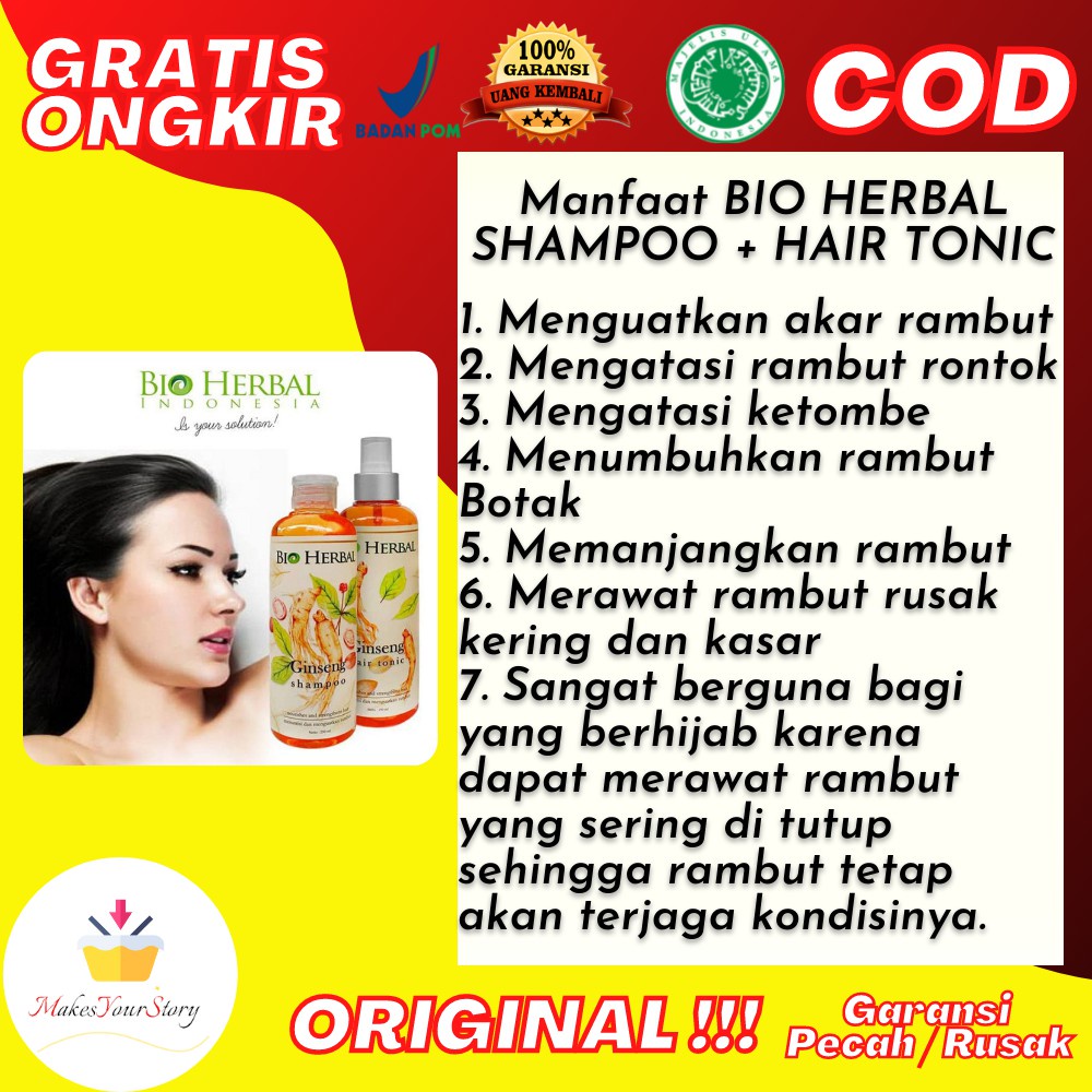 Jual PAKET BIO HERBAL SHAMPOO HAIR TONIC ORIGINAL BPOM VITAMIN RAMBUT ...