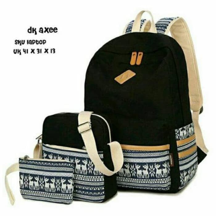 Jual BACKPACK RANSEL PAKET 3IN1 CANVAS WANITA TRIBAL RUSA TAS SEKOLAH ...