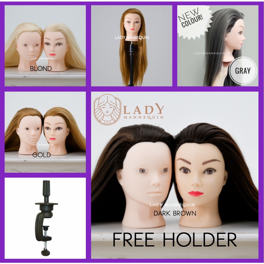 Jual LADY MANNEQUIN (SINTETIS) Manekin Kepala Patung Rambut Sintetis untuk Latihan Styling