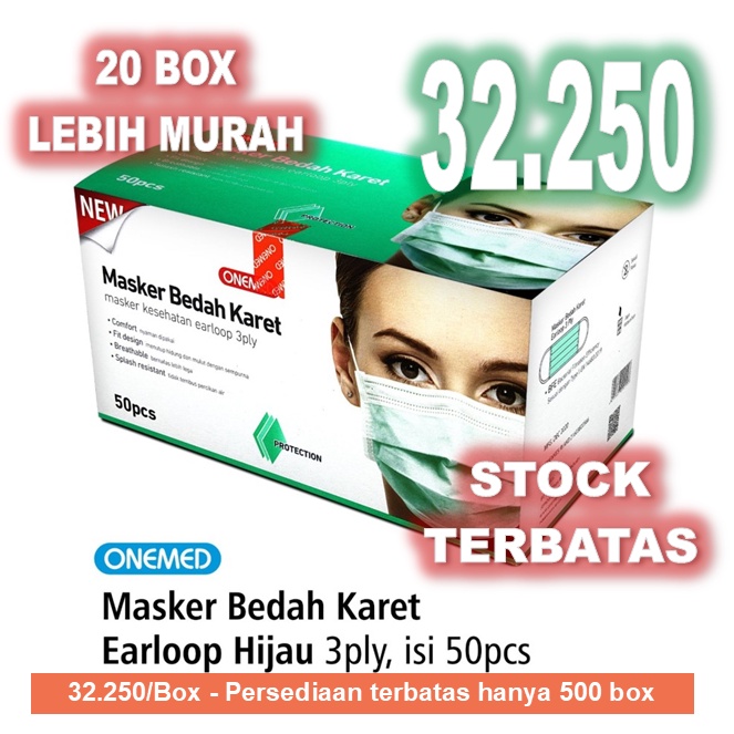 Jual MASKER MEDIS 3 PLY EARLOOP ONEMED - BEDAH KARET - 50 PCS / BOX ...