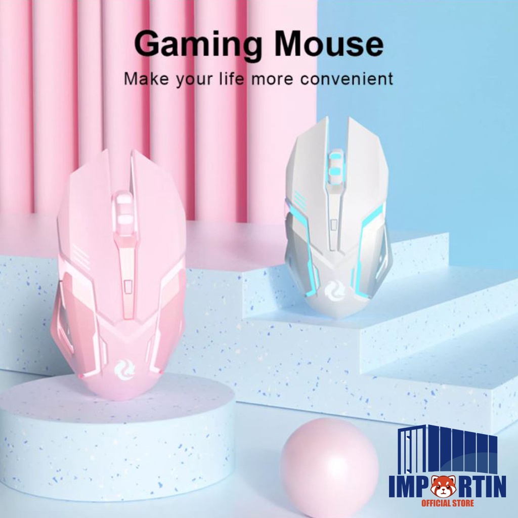 Jual Gaming Mouse Pink Led Wireless 1600 DPI/ Mouse Gaming Pink Led