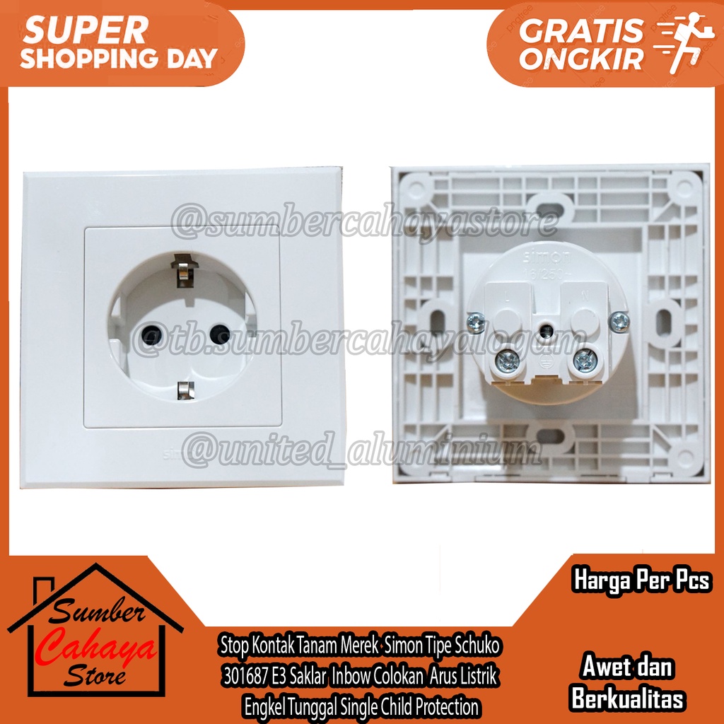 Jual Stop Kontak Tanam Merek Simon Tipe Schuko 301687 E3 Saklar Sakelar ...