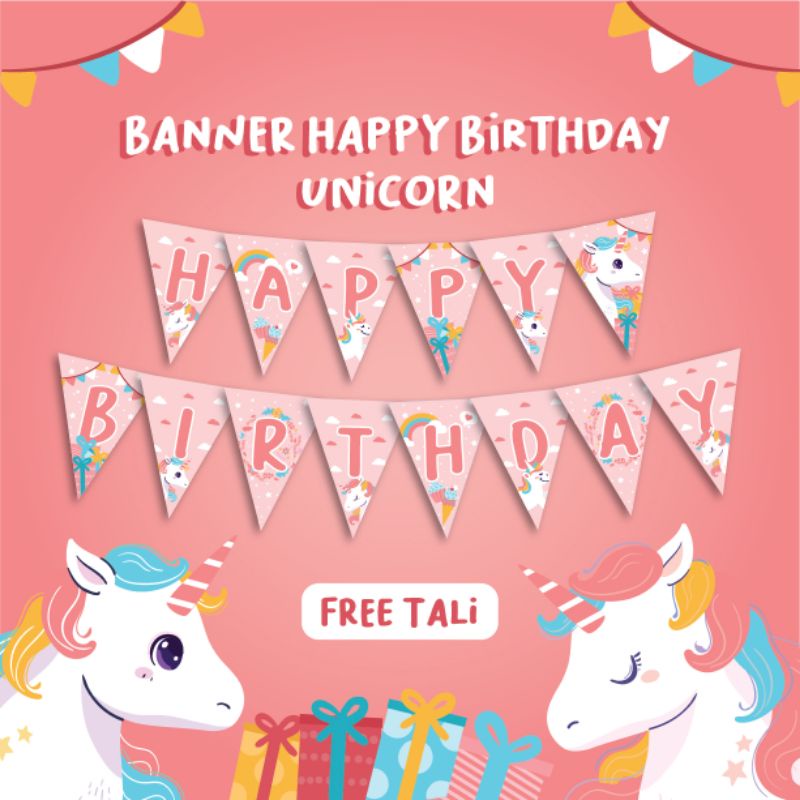 Jual BANNER HBD UNICORN DEKORASI ULANG TAHUN HAPPY BIRTHDAY HIASAN ULTAH DEKOR DINDING BENDERA
